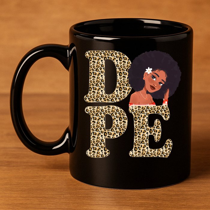 Dope Afro Lady Cute Leopard 11oz C Handle Ceramic Mug