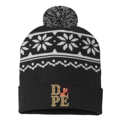 Dope Afro Lady Cute Leopard USA-Made Snowflake Beanie