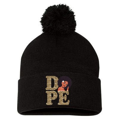 Dope Afro Lady Cute Leopard Pom Pom 12in Knit Beanie