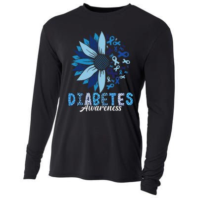 Diabetes Awareness Leopard Sunflower Diabetes Awareness Cooling Performance Long Sleeve Crew