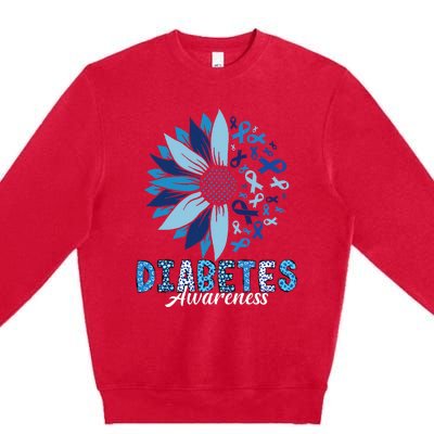 Diabetes Awareness Leopard Sunflower Diabetes Awareness Premium Crewneck Sweatshirt