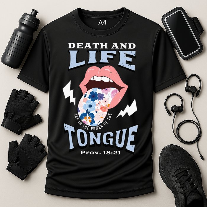 Death And Life Tongue Christian Cooling Performance Crew T-Shirt