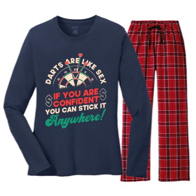 Darts Are Like Sex You Are Confident Stick Anywhere Darts Women's Long Sleeve Flannel Pajama Set 