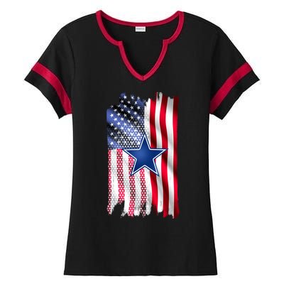 Dallas Football Fan USA American Flag Ladies Halftime Notch Neck Tee