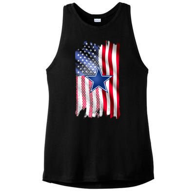 Dallas Football Fan USA American Flag Ladies PosiCharge Tri-Blend Wicking Tank