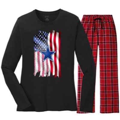 Dallas Football Fan USA American Flag Women's Long Sleeve Flannel Pajama Set 