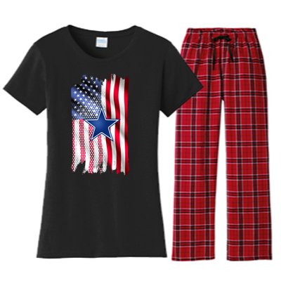 Dallas Football Fan USA American Flag Women's Flannel Pajama Set