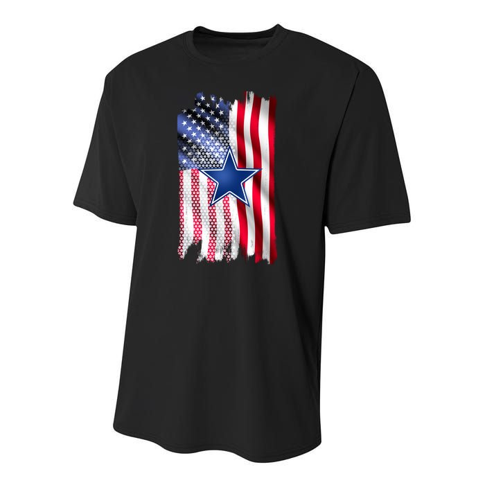 Dallas Football Fan USA American Flag Youth Performance Sprint T-Shirt