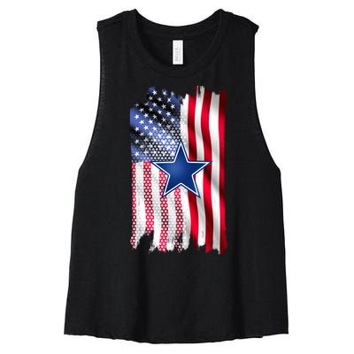 Dallas Football Fan USA American Flag Women's Racerback Cropped Tank