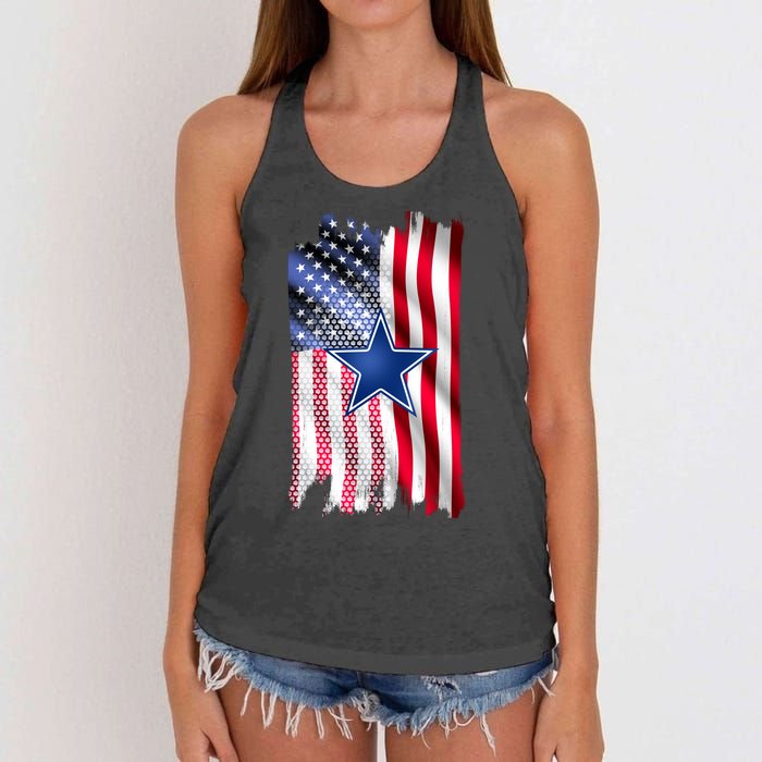 Dallas Football Fan USA American Flag Women's Knotted Racerback Tank