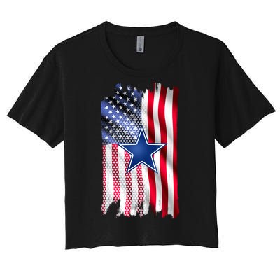 Dallas Football Fan USA American Flag Women's Crop Top Tee