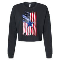 Dallas Football Fan USA American Flag Cropped Pullover Crew