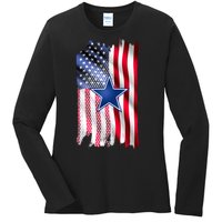 Dallas Football Fan USA American Flag Ladies Long Sleeve Shirt