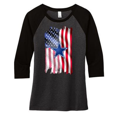 Dallas Football Fan USA American Flag Women's Tri-Blend 3/4-Sleeve Raglan Shirt