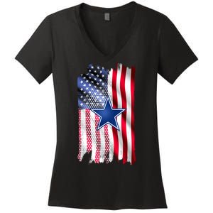 Dallas Football Fan USA American Flag Women's V-Neck T-Shirt