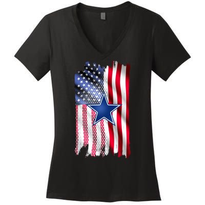 Dallas Football Fan USA American Flag Women's V-Neck T-Shirt