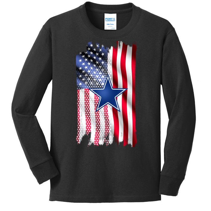 Dallas Football Fan USA American Flag Kids Long Sleeve Shirt