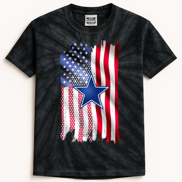 Dallas Football Fan USA American Flag Kids Tie-Dye T-Shirt