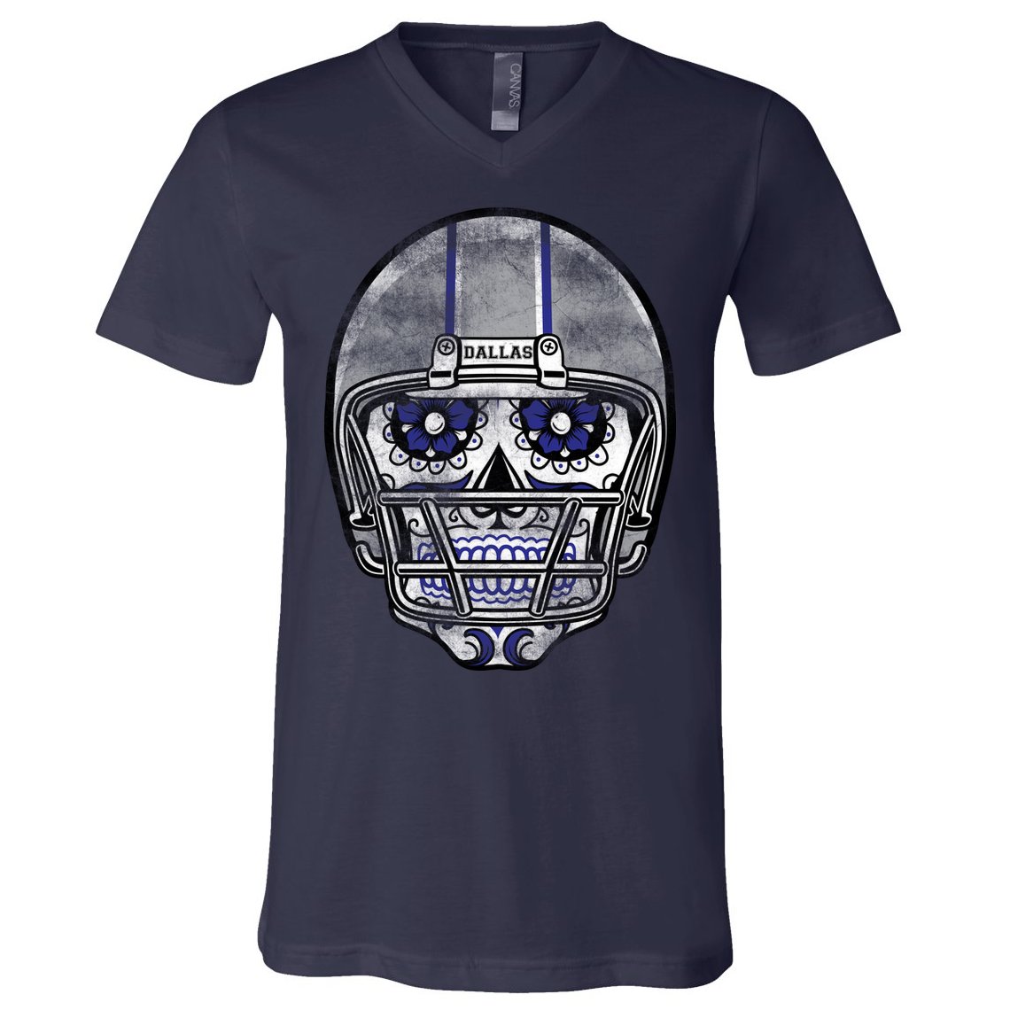 Dallas Football Halloween Skull V-Neck T-Shirt