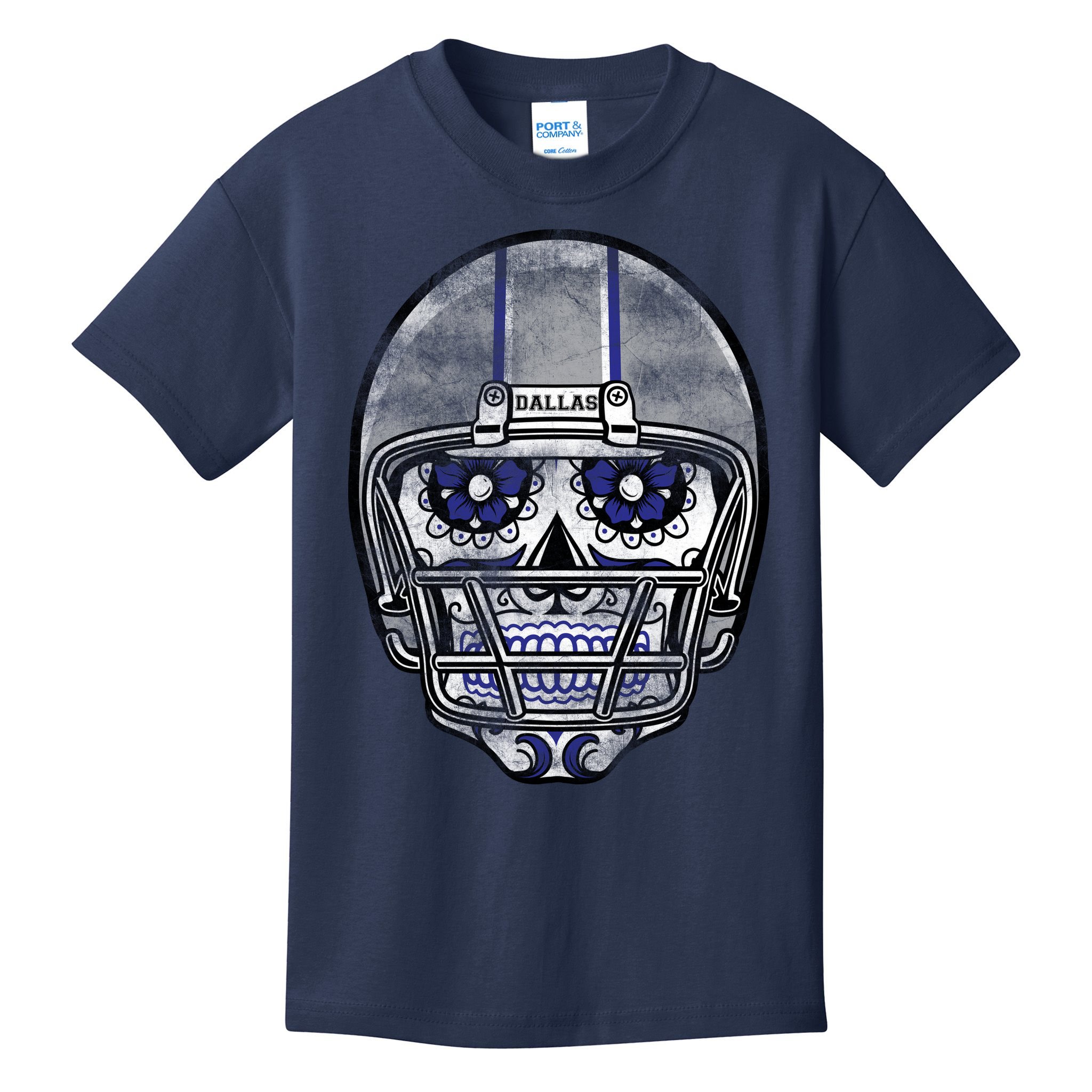 Dallas Football Halloween Skull Kids T-Shirt