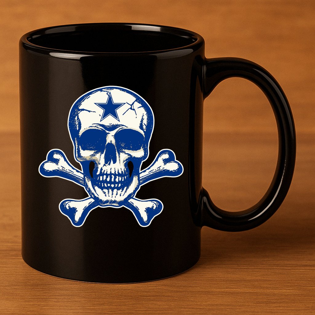 Dallas Skull Crossbones Star Fan Pride 11oz C Handle Ceramic Mug