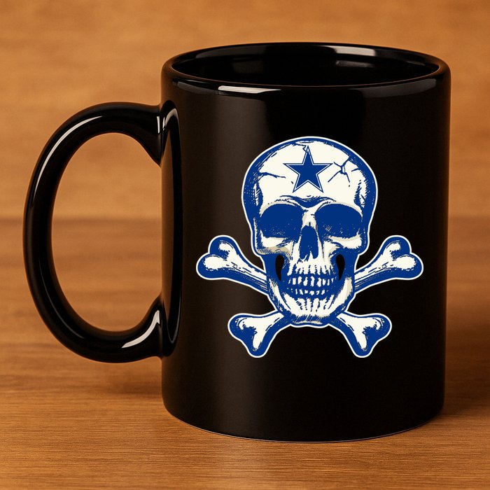 Dallas Skull Crossbones Star Fan Pride 11oz C Handle Ceramic Mug
