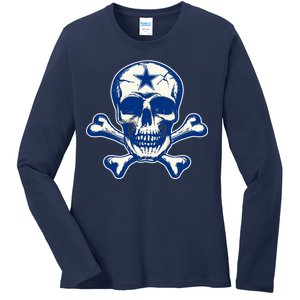 Dallas Skull Crossbones Star Fan Pride Ladies Long Sleeve Shirt