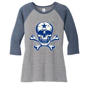 Dallas Skull Crossbones Star Fan Pride Women's Tri-Blend 3/4-Sleeve Raglan Shirt