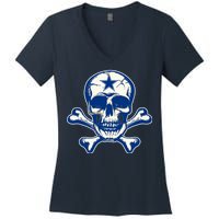 Dallas Skull Crossbones Star Fan Pride Women's V-Neck T-Shirt