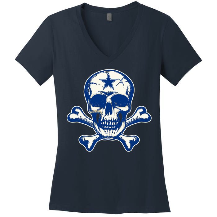 Dallas Skull Crossbones Star Fan Pride Women's V-Neck T-Shirt