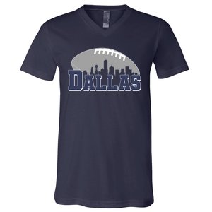 Dallas Texas Skyline City Football Fan V-Neck T-Shirt