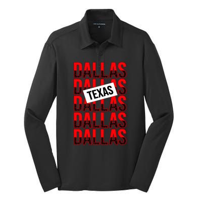 Dallas Texas Typography Silk Touch Performance Long Sleeve Polo