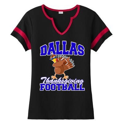 Dallas Thanksgiving Football Funny Dabbing Turkey Ladies Halftime Notch Neck Tee