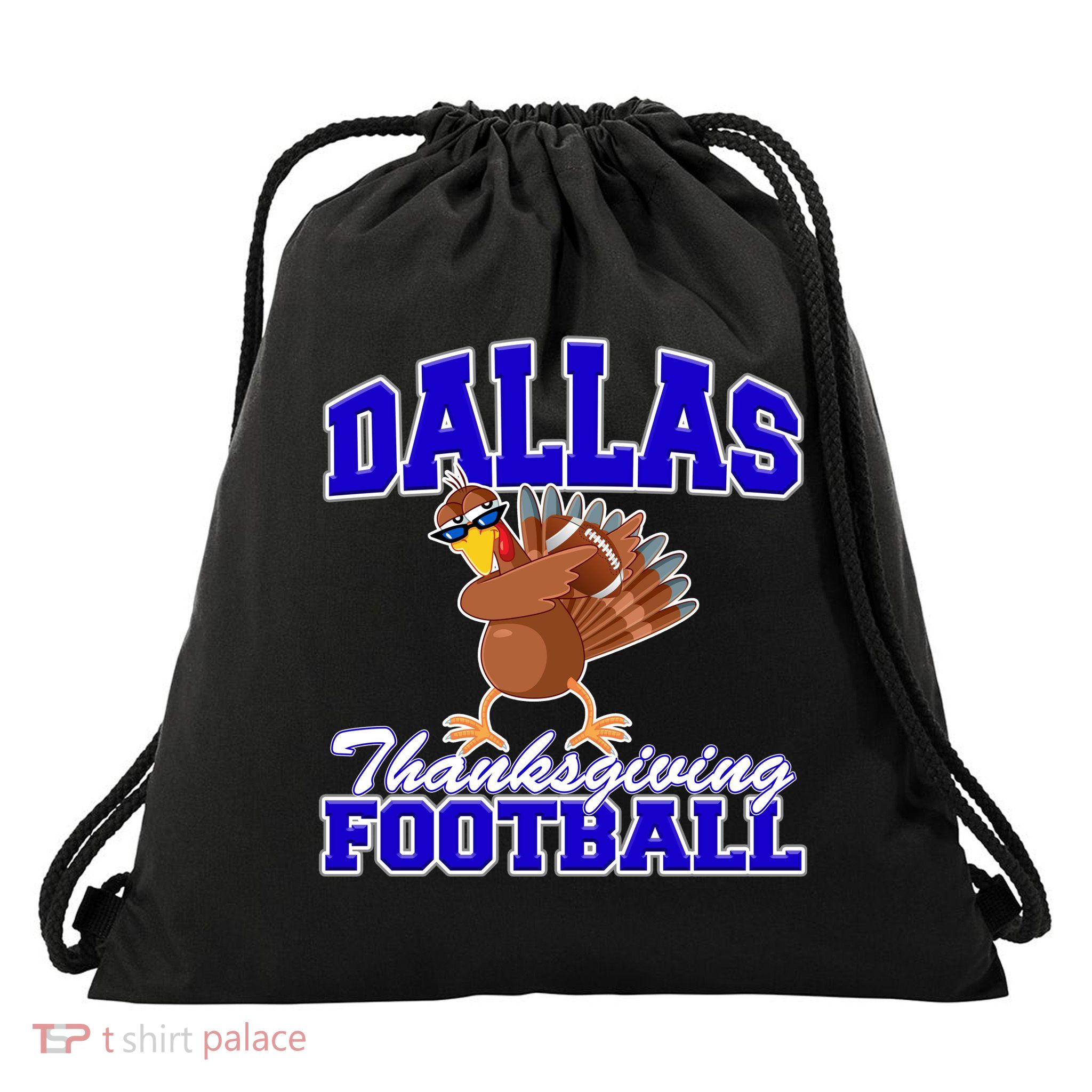Dallas Thanksgiving Football Funny Dabbing Turkey Drawstring Bag