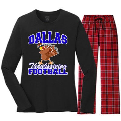 Dallas Thanksgiving Football Funny Dabbing Turkey Women's Long Sleeve Flannel Pajama Set 