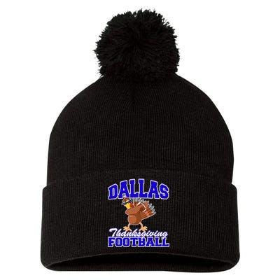 Dallas Thanksgiving Football Funny Dabbing Turkey Pom Pom 12in Knit Beanie