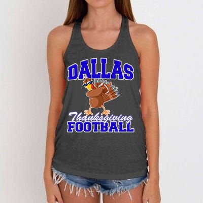 Dallas Thanksgiving Football Funny Dabbing Turkey Women's Knotted Racerback Tank