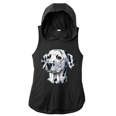 Dalmatian Face Ladies PosiCharge Tri-Blend Wicking Draft Hoodie Tank