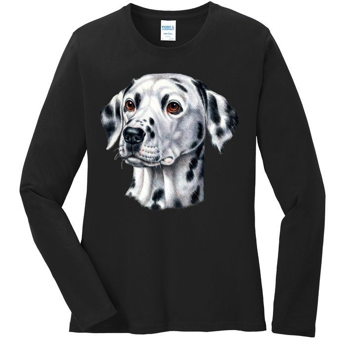 Dalmatian Face Ladies Long Sleeve Shirt