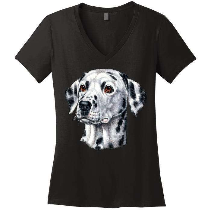 Dalmatian Face Women's V-Neck T-Shirt