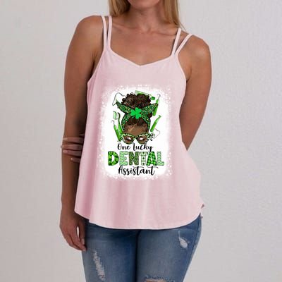 Dental Assistant Messy Bun Teeth Dentist St Patricks Day Funny Gift Women's Strappy Tank