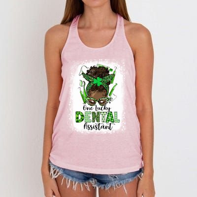 Dental Assistant Messy Bun Teeth Dentist St Patricks Day Funny Gift Women's Knotted Racerback Tank