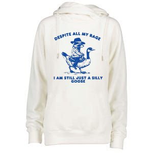 Despite All My Rage I Am Still A Silly Goose Meme Cowboy Raccoon Womens Funnel Neck Pullover Hood