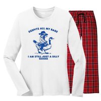 Despite All My Rage I Am Still A Silly Goose Meme Cowboy Raccoon Women's Long Sleeve Flannel Pajama Set 