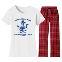 Despite All My Rage I Am Still A Silly Goose Meme Cowboy Raccoon Women's Flannel Pajama Set