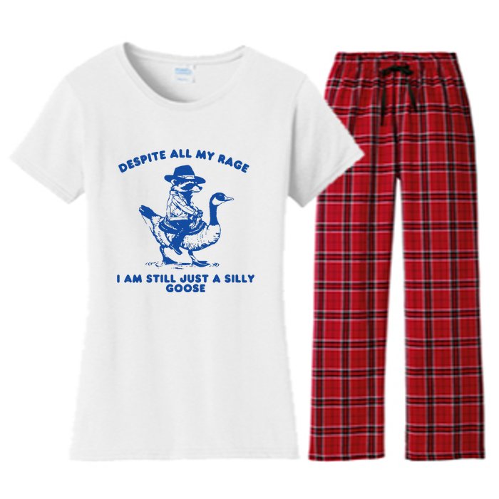 Despite All My Rage I Am Still A Silly Goose Meme Cowboy Raccoon Women's Flannel Pajama Set