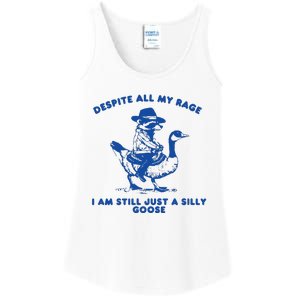 Despite All My Rage I Am Still A Silly Goose Meme Cowboy Raccoon Ladies Essential Tank