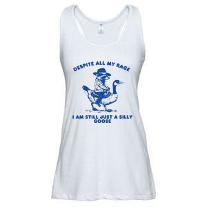 Despite All My Rage I Am Still A Silly Goose Meme Cowboy Raccoon Ladies Essential Flowy Tank