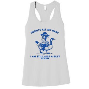 Despite All My Rage I Am Still A Silly Goose Meme Cowboy Raccoon Women's Racerback Tank