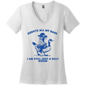 Despite All My Rage I Am Still A Silly Goose Meme Cowboy Raccoon Women's V-Neck T-Shirt